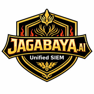 Jagabaya.ai Unified SIEM logo featuring a gold and black shield emblem with ornamental crown and flame accents