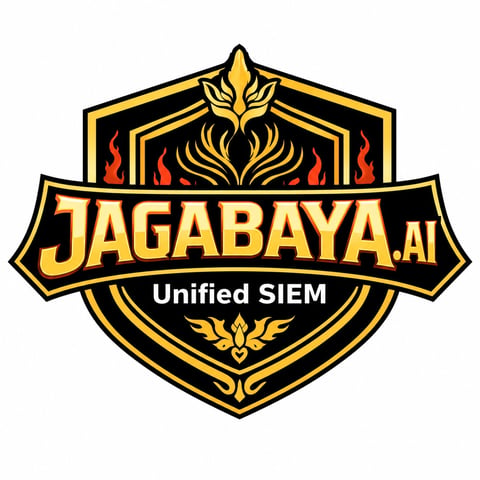 Jagabaya.ai Unified SIEM logo featuring a gold and black shield emblem with ornamental crown and flame accents